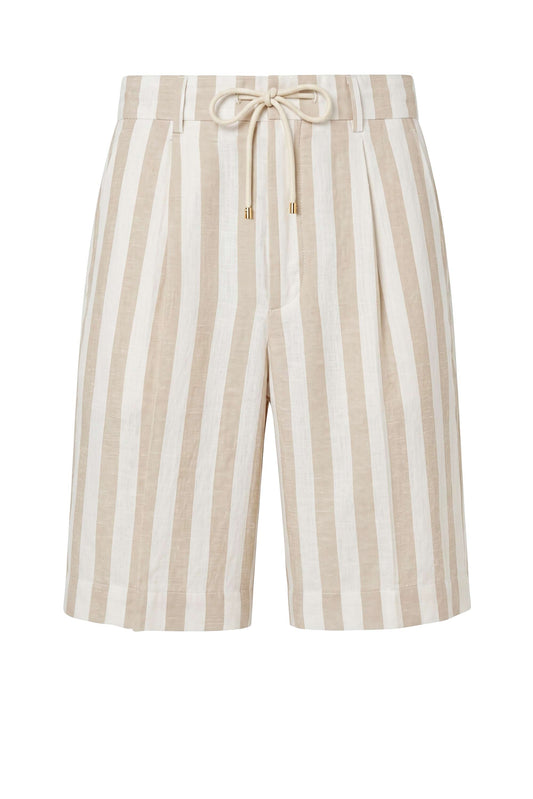 Bermuda in lino misto a righe con coulisse