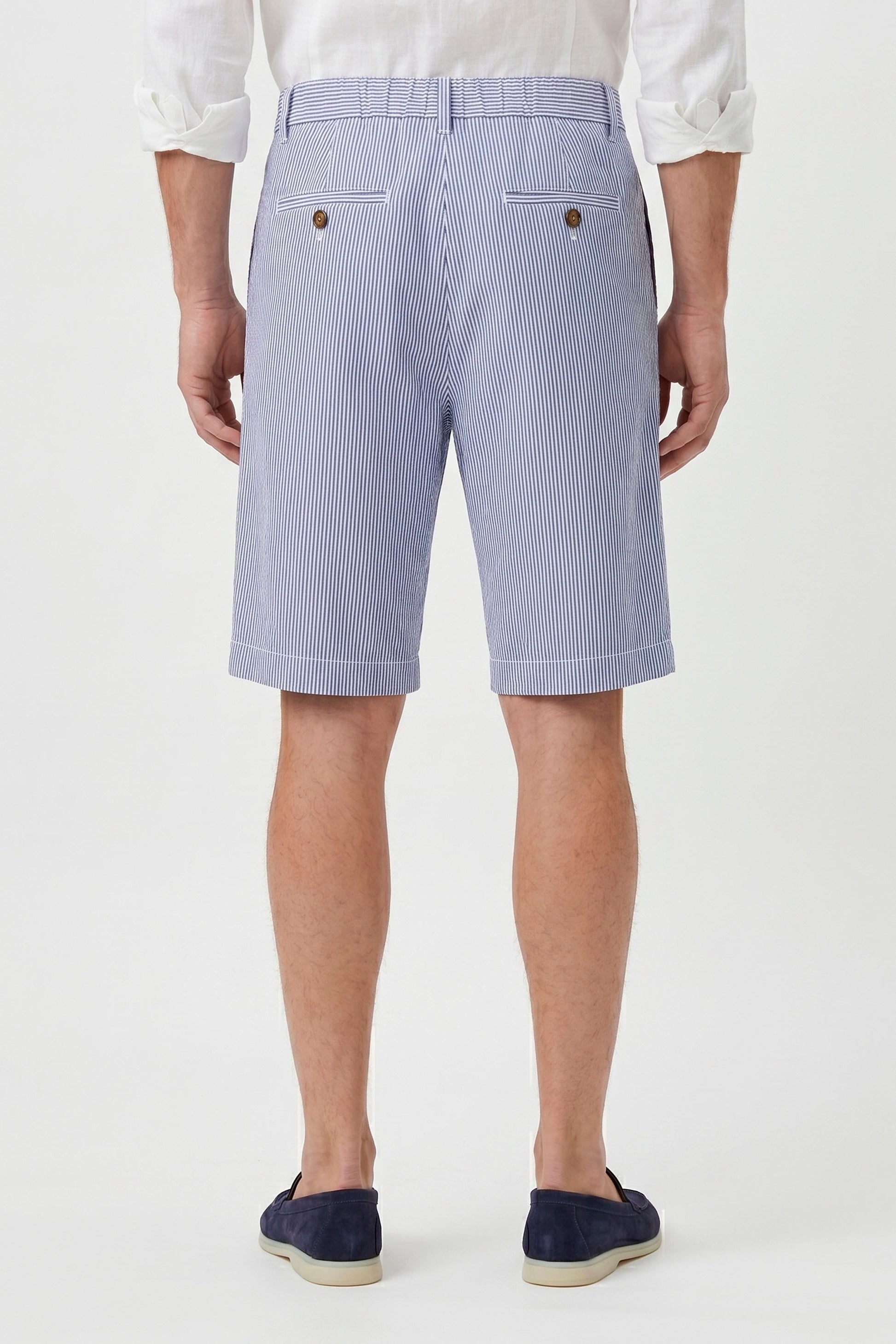 Fine-Stripe Stretch Cotton Seersucker Bermuda Short - MONTEZEMOLO
