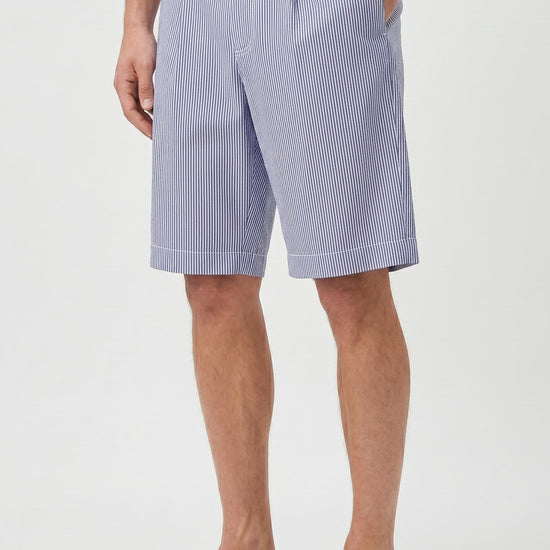 Fine-Stripe Stretch Cotton Seersucker Bermuda Short - MONTEZEMOLO