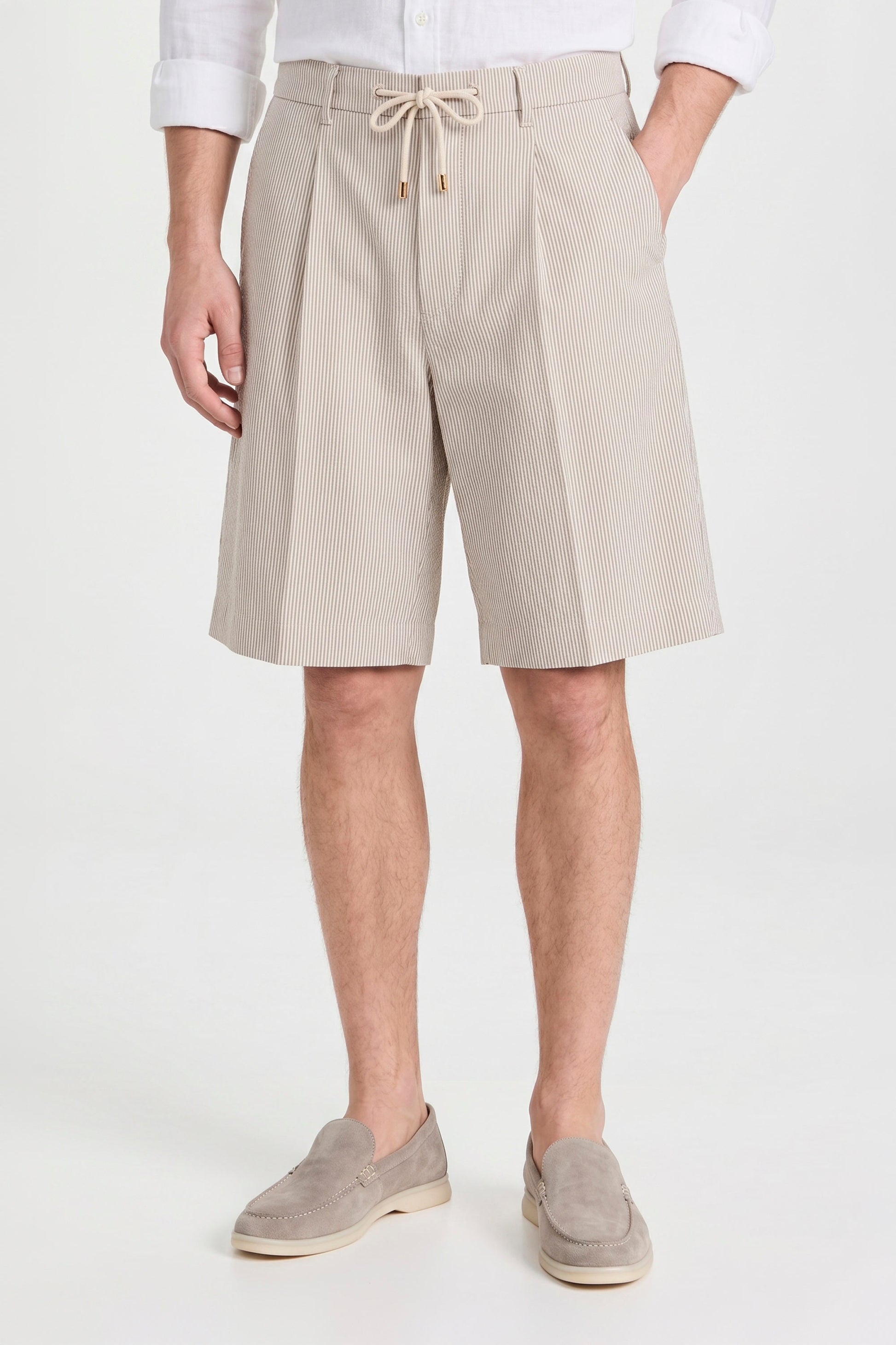 Fine-Stripe Stretch Cotton Seersucker Bermuda Short - MONTEZEMOLO