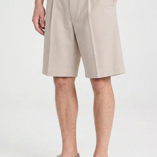 Fine-Stripe Stretch Cotton Seersucker Bermuda Short - MONTEZEMOLO