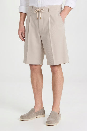 Fine-Stripe Stretch Cotton Seersucker Bermuda Short - MONTEZEMOLO
