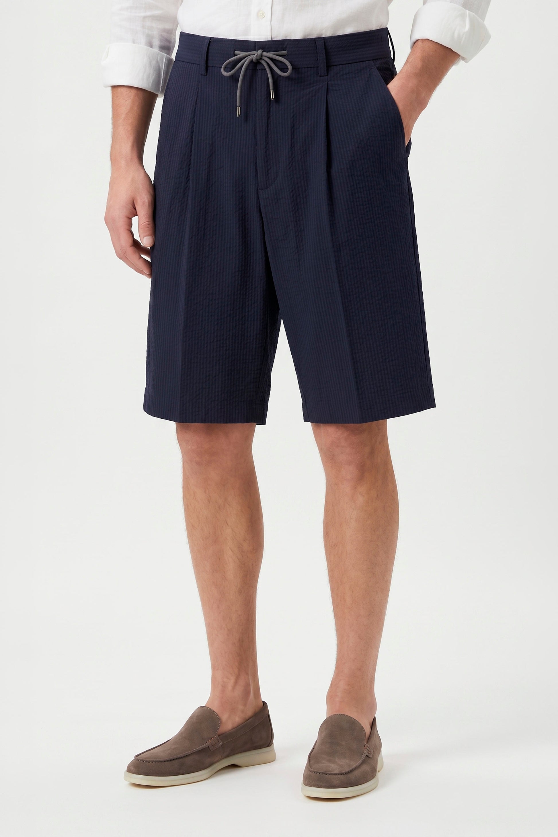 Seersucker Bermuda Shorts with Drawstring - MONTEZEMOLO