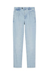 Double-pleated denim trousers