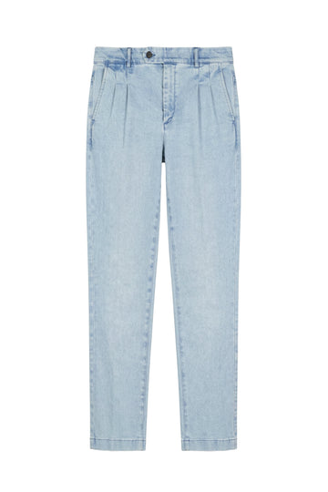 Double-pleated denim trousers
