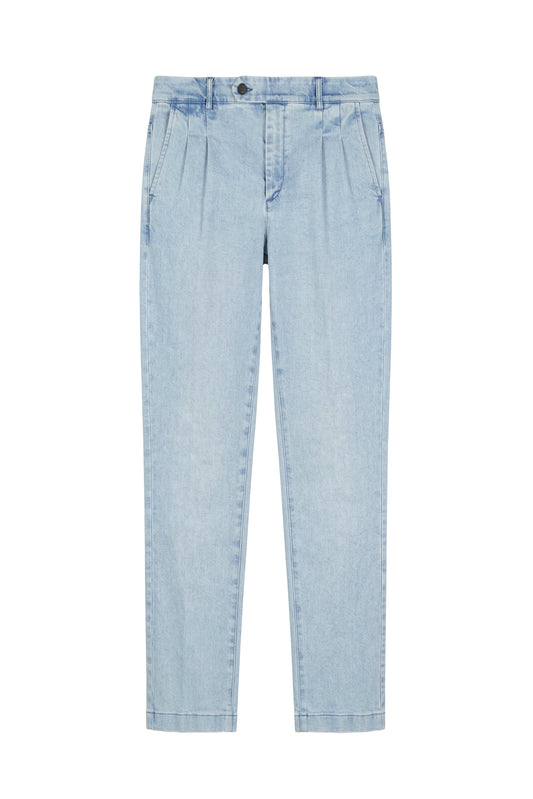 Double-pleated denim trousers
