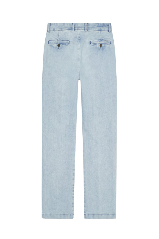 Double-pleated denim trousers