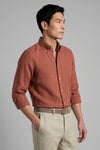 Pure linen button-down spear collar shirt