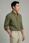 Pure linen button-down spear collar shirt