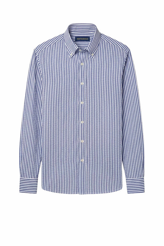 Camicia button-down in cotone seersucker a righe