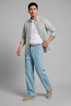 Button-down seersucker cotton striped shirt