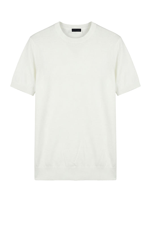 Short-sleeve crew neck sweater in crepe cotton - MONTEZEMOLO