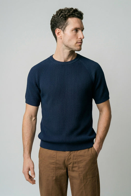 Raglan knit T-shirt in crepe cotton