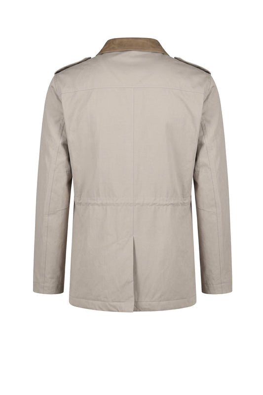 Lined Four-Pocket Field Jacket with Leather Collar