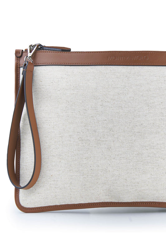 Pochette in tessuto e pelle