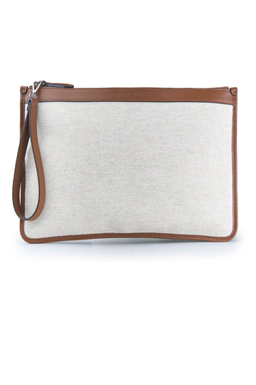 Pochette in tessuto e pelle