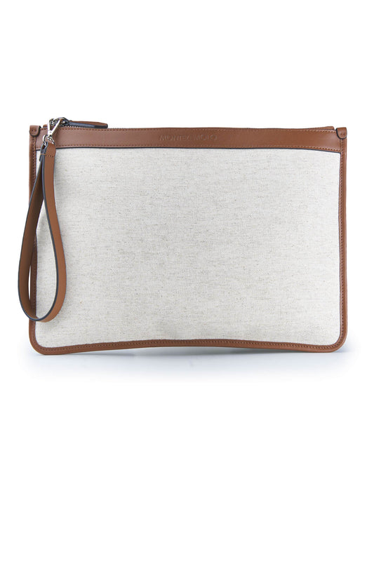 Pochette in tessuto e pelle