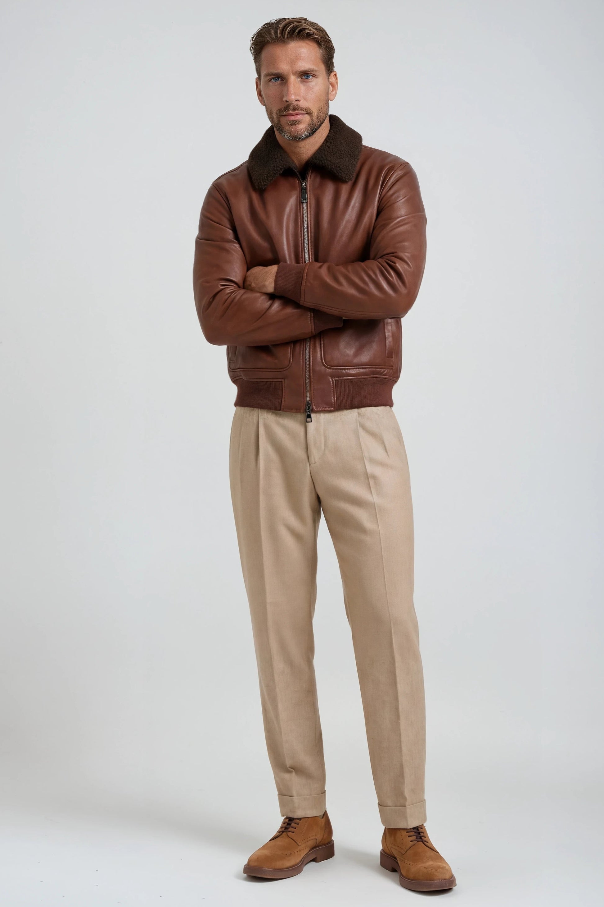 Leather Shearling Bomber Jacket - MONTEZEMOLO