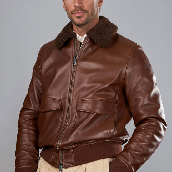Leather Shearling Bomber Jacket - MONTEZEMOLO