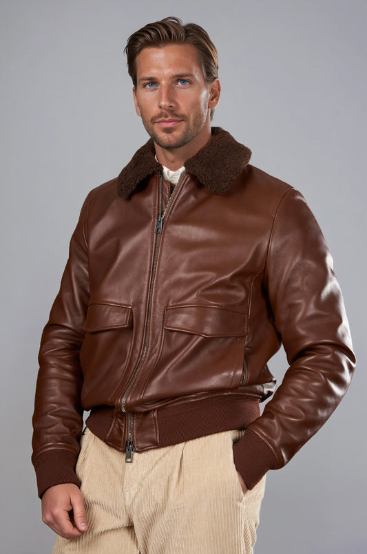 Leather Shearling Bomber Jacket - MONTEZEMOLO