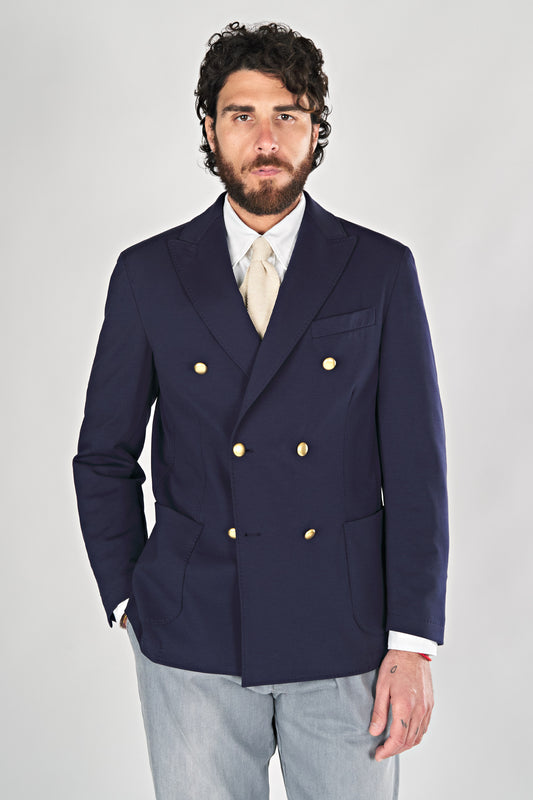 Double-breasted cotton-jersey blazer