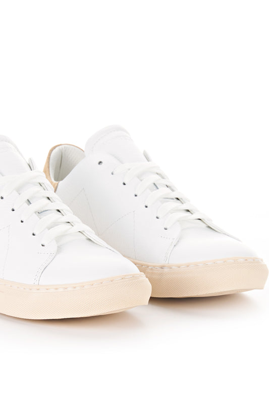 White Drummed Leather Sneakers